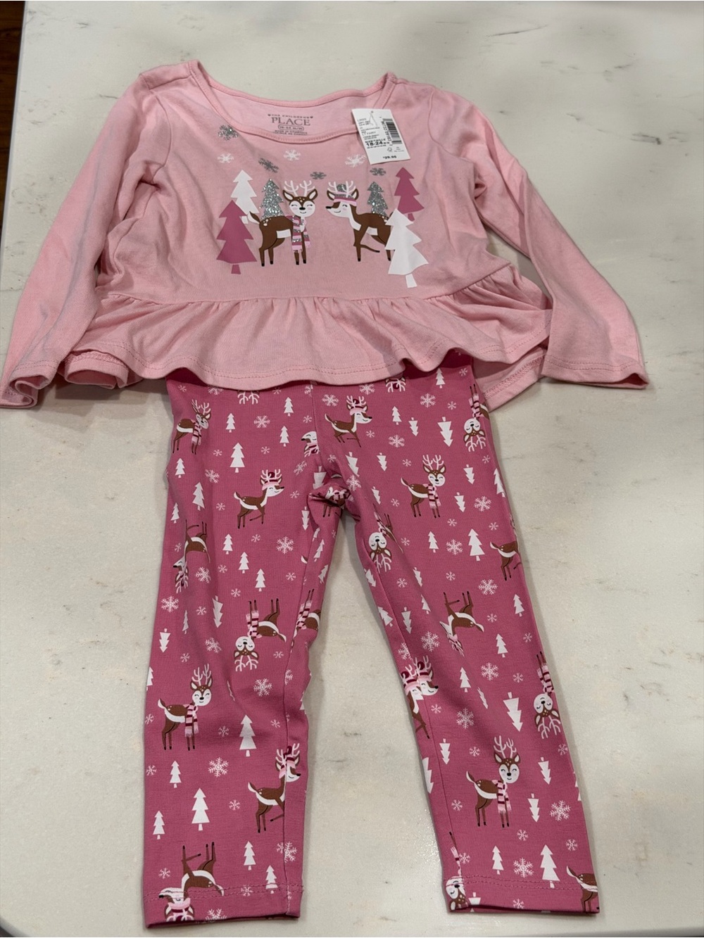The Children's Place Pink Reindeer Peplum Pajama Set